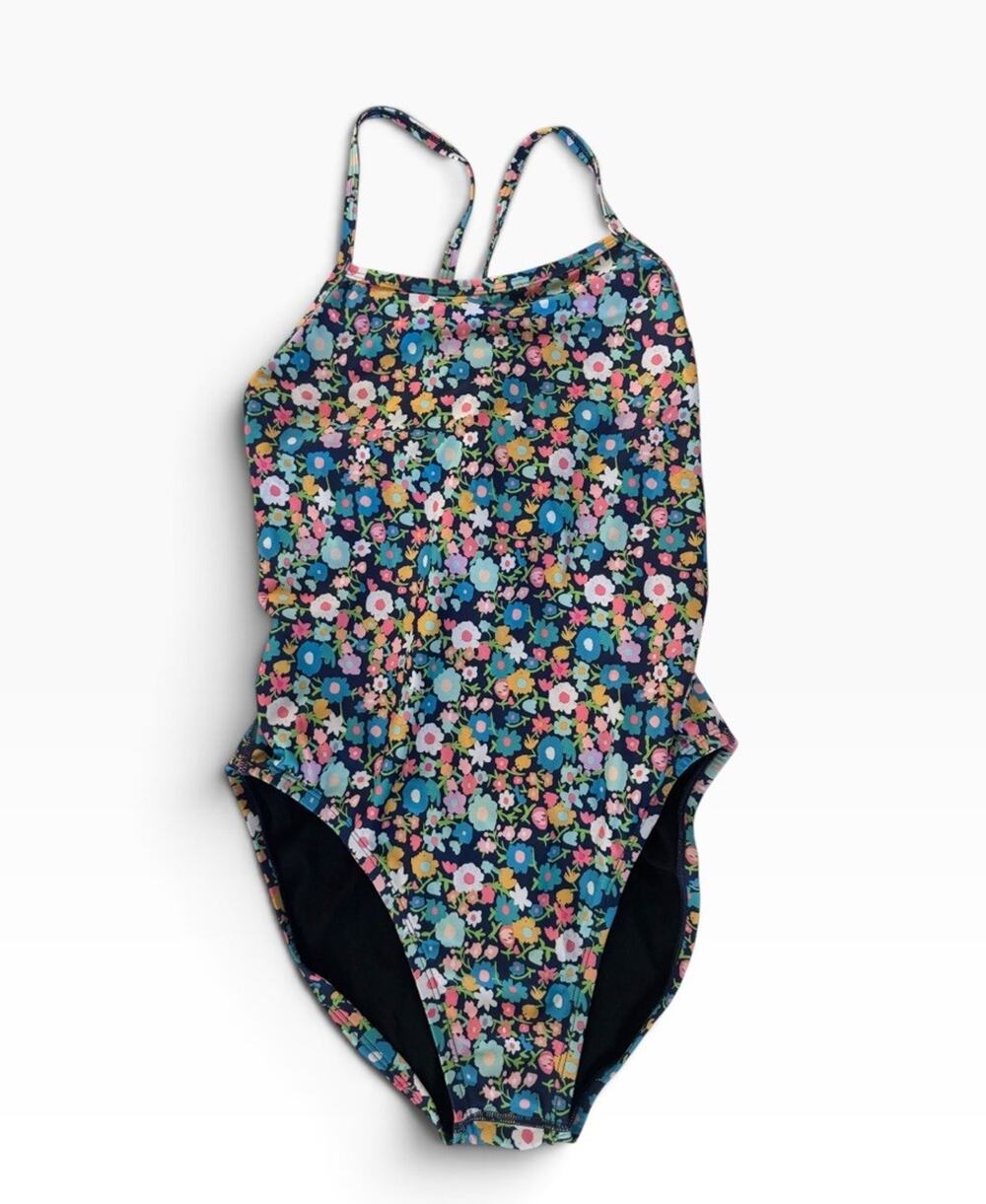 JOLYN Jackson Size 30 One-Piece Swimsuit Blue Floral Lined UPF 50+ #NE206